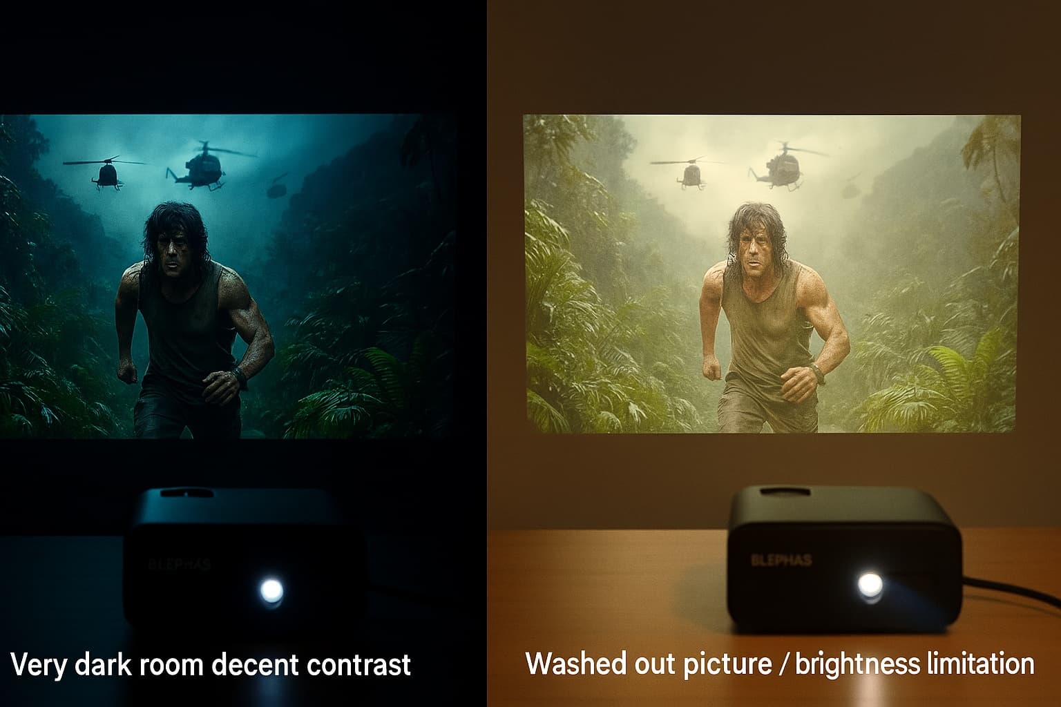 ELEPHAS mini projector shown with included mini tripod.