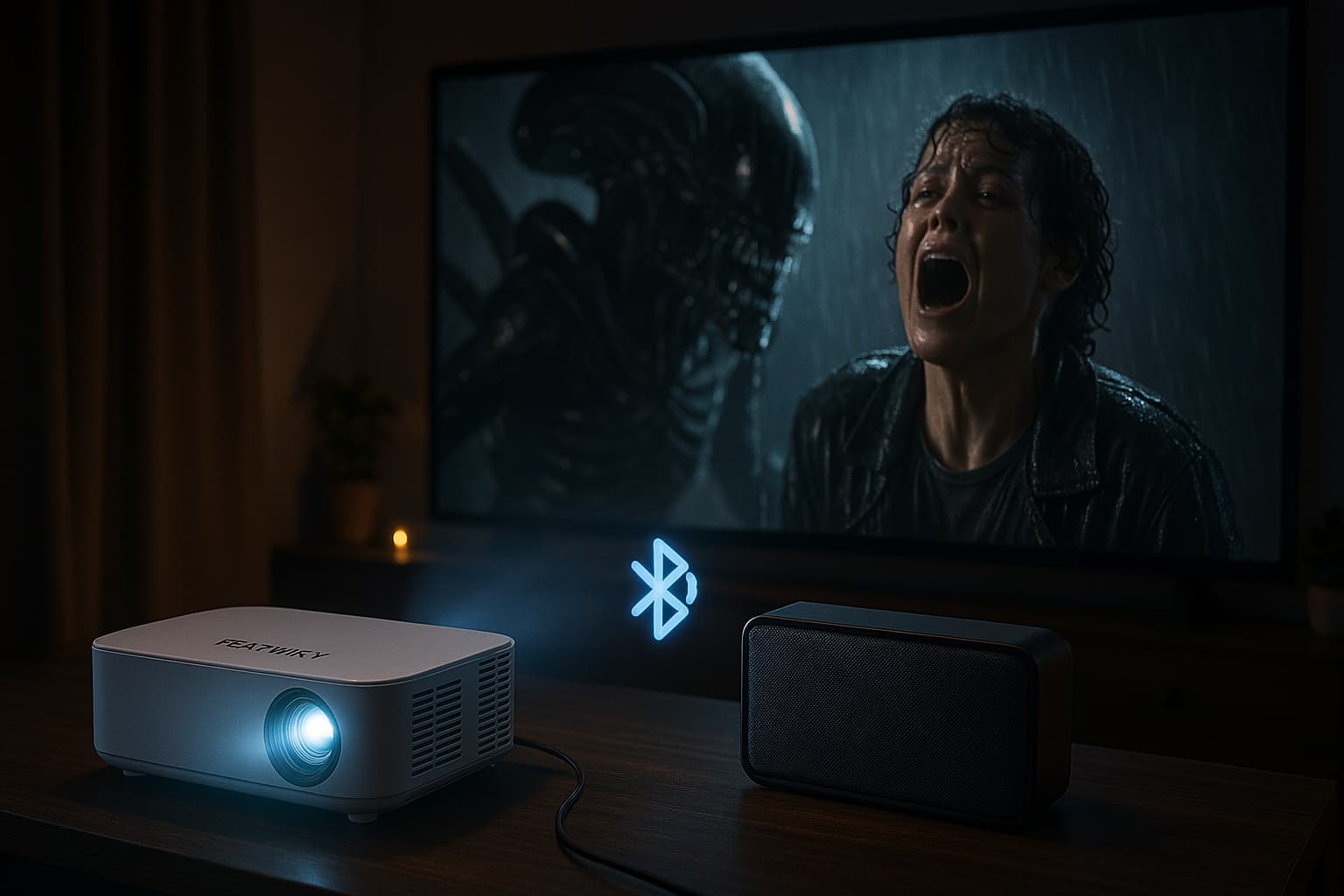 Fearwiky projector projecting onto a ceiling.